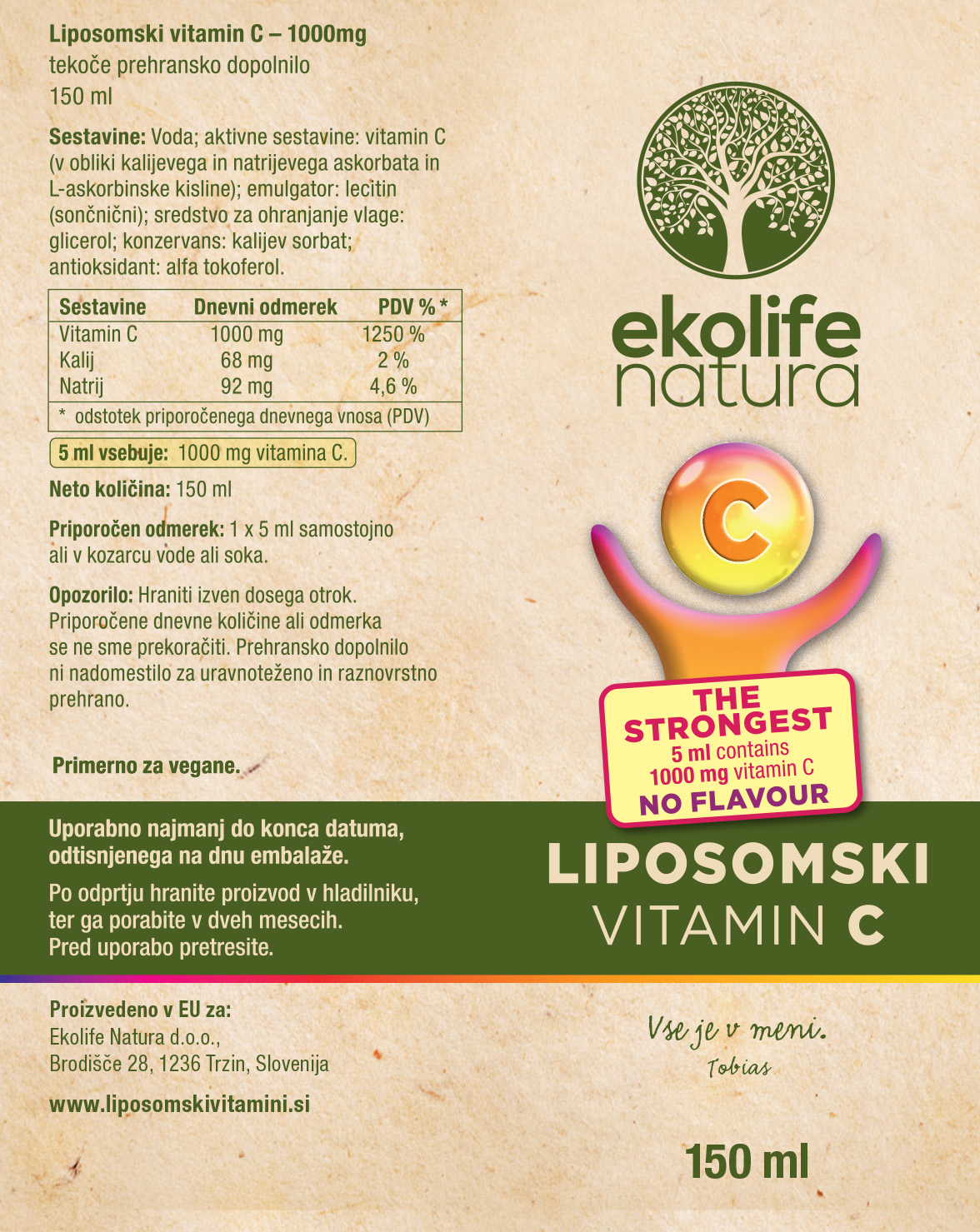 Ekolife Natura Liposomski Vit. C - 1000mg 150ml - Prehranska Dopolnila