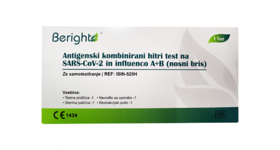 Beright hitri antigenski test za SARS-COV-2 + INFLUENCA A/B, 1x