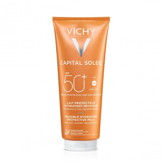 VICHY, CAPITAL SOLEIL Vlažilno mleko za zaščito pred soncem za obraz in telo SPF50+, družinski paket, 300 ml