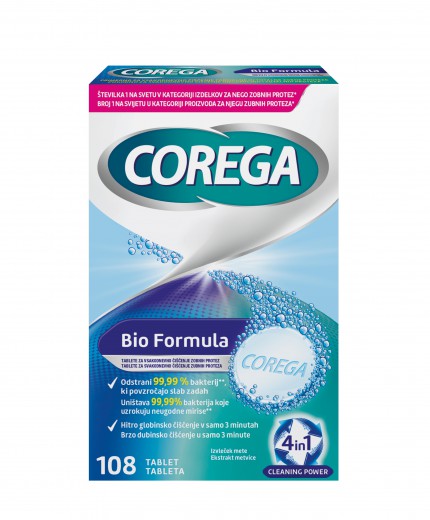 COREGA Bio Formula, tablete za čiščenje zobne proteze (108 tablet)