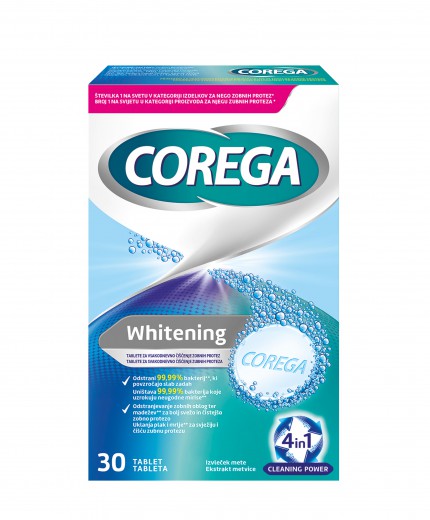 COREGA Whitening, tablete za čiščenje zobne proteze (30 tablet)
