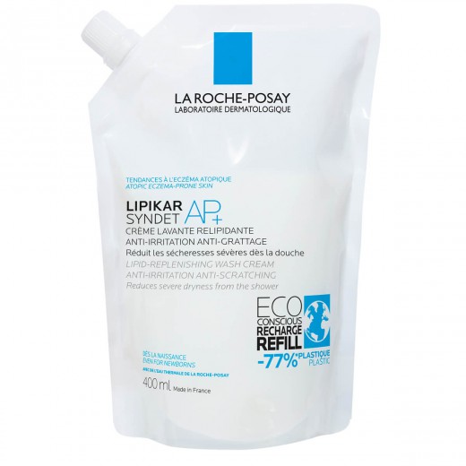 La Roche-Posay, LIPIKAR SYNDET AP+ Kremni gel za umivanje telesa za suho kožo, 400 ml + ECO REFILL PAKIRANJE 400 ml