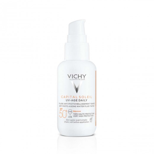 VICHY, CAPITAL SOLEIL UV-AGE Tonirani dnevni fluid na vodni osnovi za zaščito pred soncem proti prvim znakom fotostaranja SPF50+, 40 ml