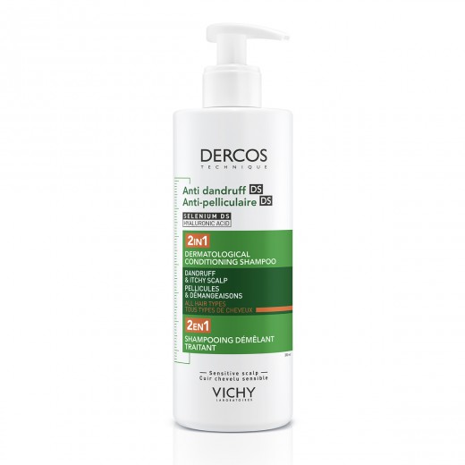 VICHY DERCOS šampon proti prhljaju DS - 2 v 1: Dermokozmetični šampon in balzam, 390 ml